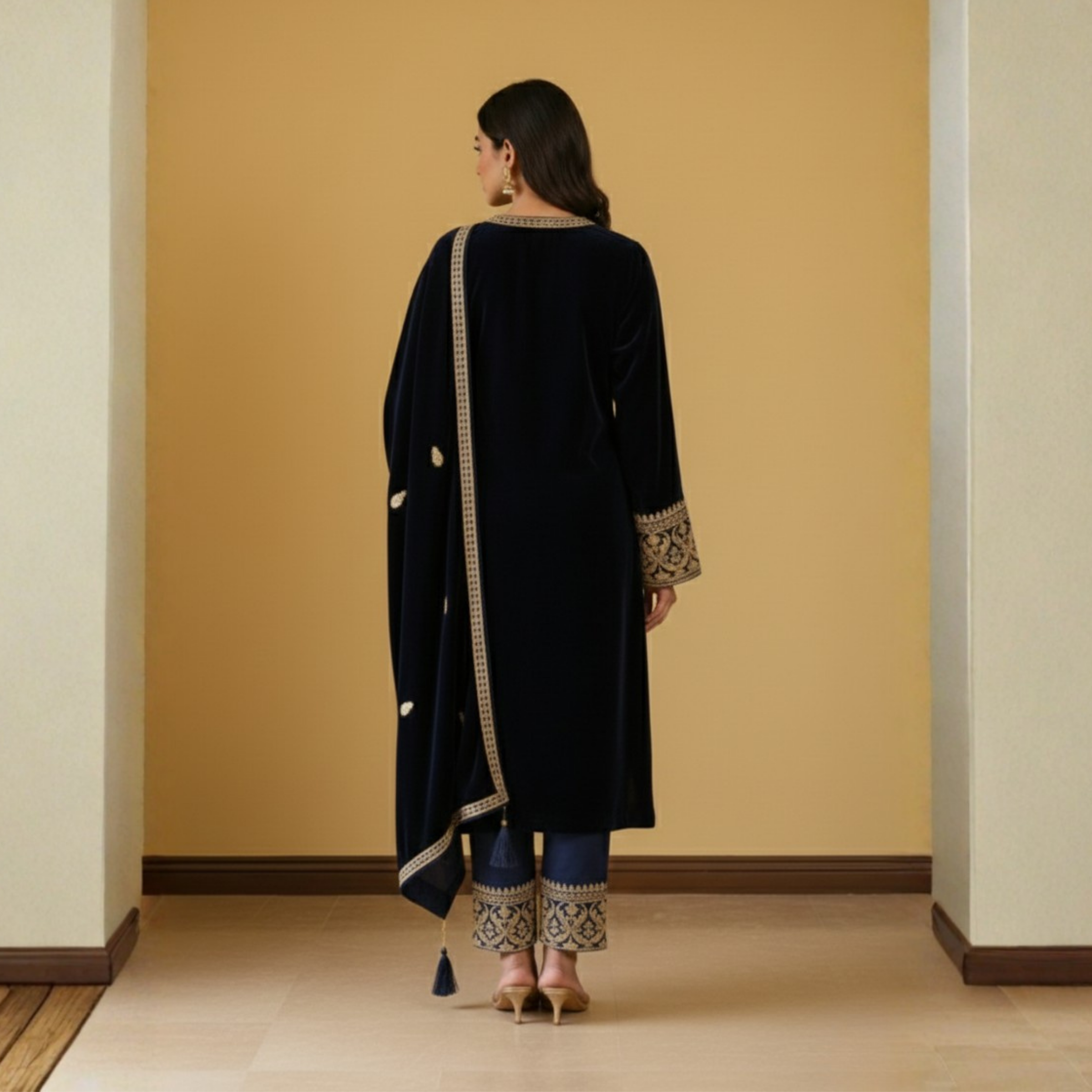 Luxurious Kashmiri Pashmina Style Woolen Velvet Kurta Set - KS0020