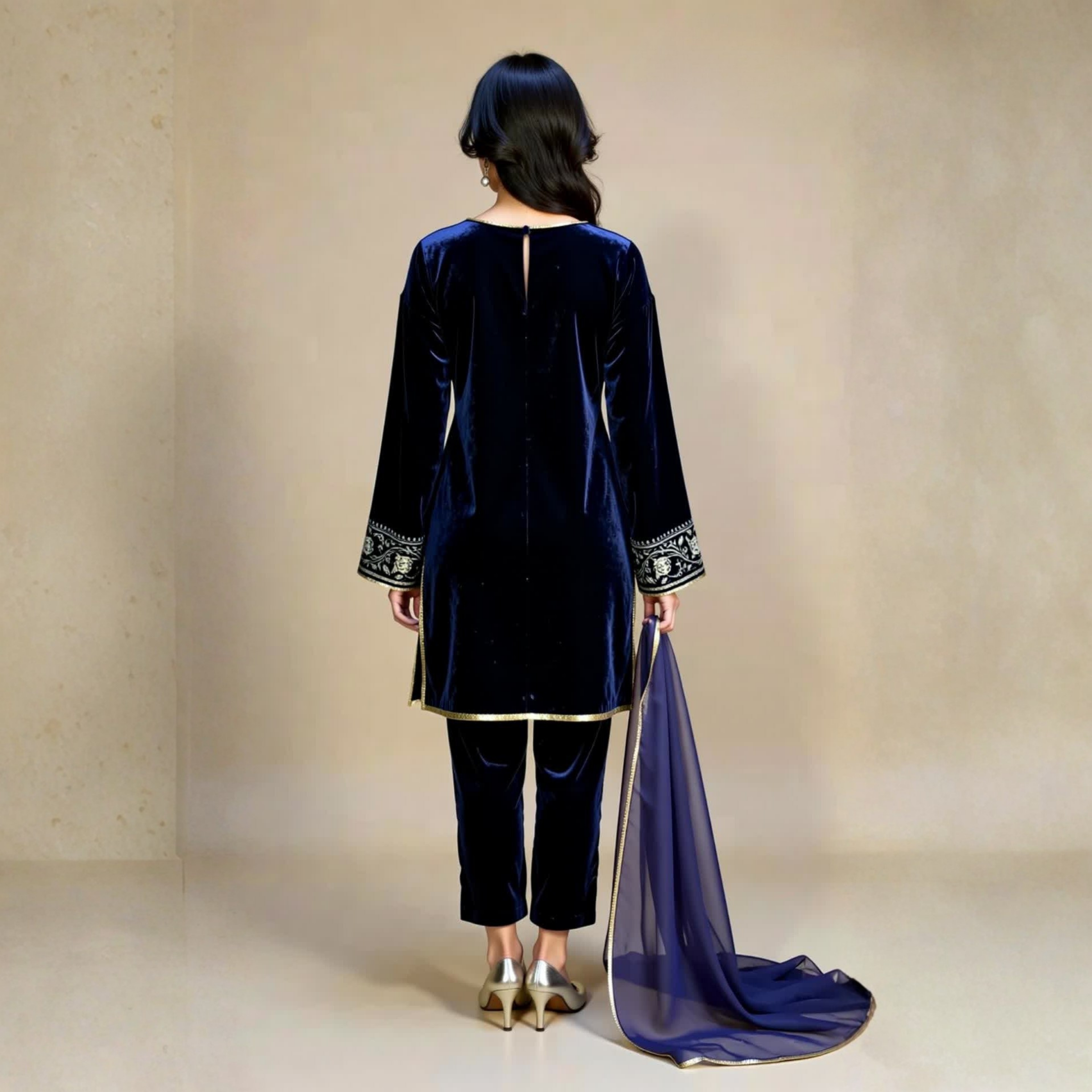 Luxurious Kashmiri Pashmina Style Woolen Velvet Kurta Set - KS0025