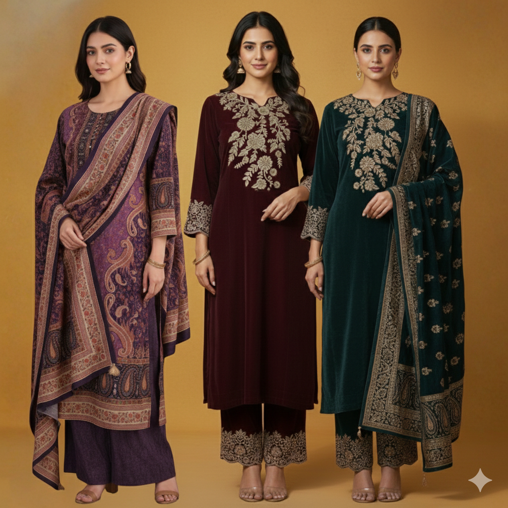 Luxurious Kashmiri Pashmina Style Woolen Velvet Kurta Set - KS0021