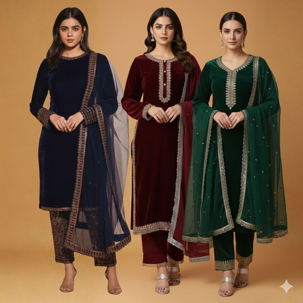 Luxurious Kashmiri Pashmina Style Woolen Velvet Kurta Set - KS0022