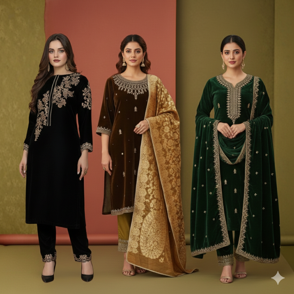 Luxurious Kashmiri Pashmina Style Woolen Velvet Kurta Set - KS0024