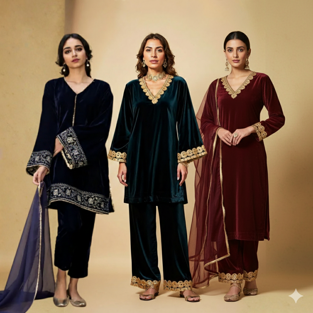 Luxurious Kashmiri Pashmina Style Woolen Velvet Kurta Set - KS0025