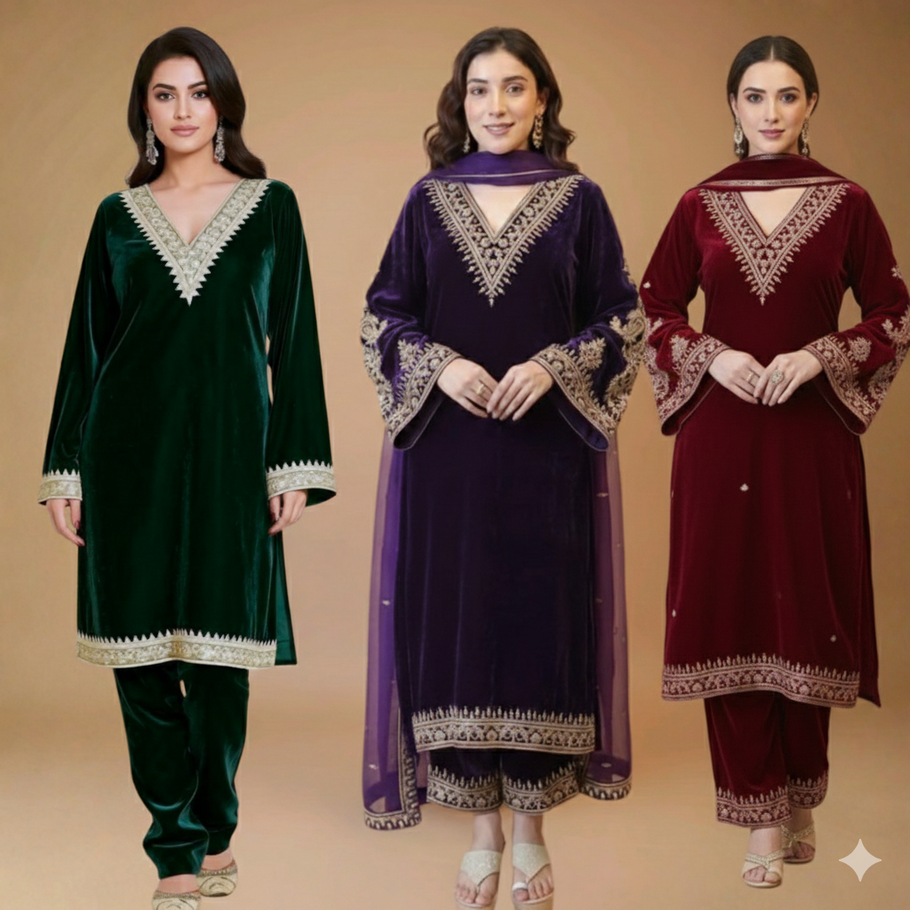 Luxurious Kashmiri Pashmina Style Woolen Velvet Kurta Set - KS0026