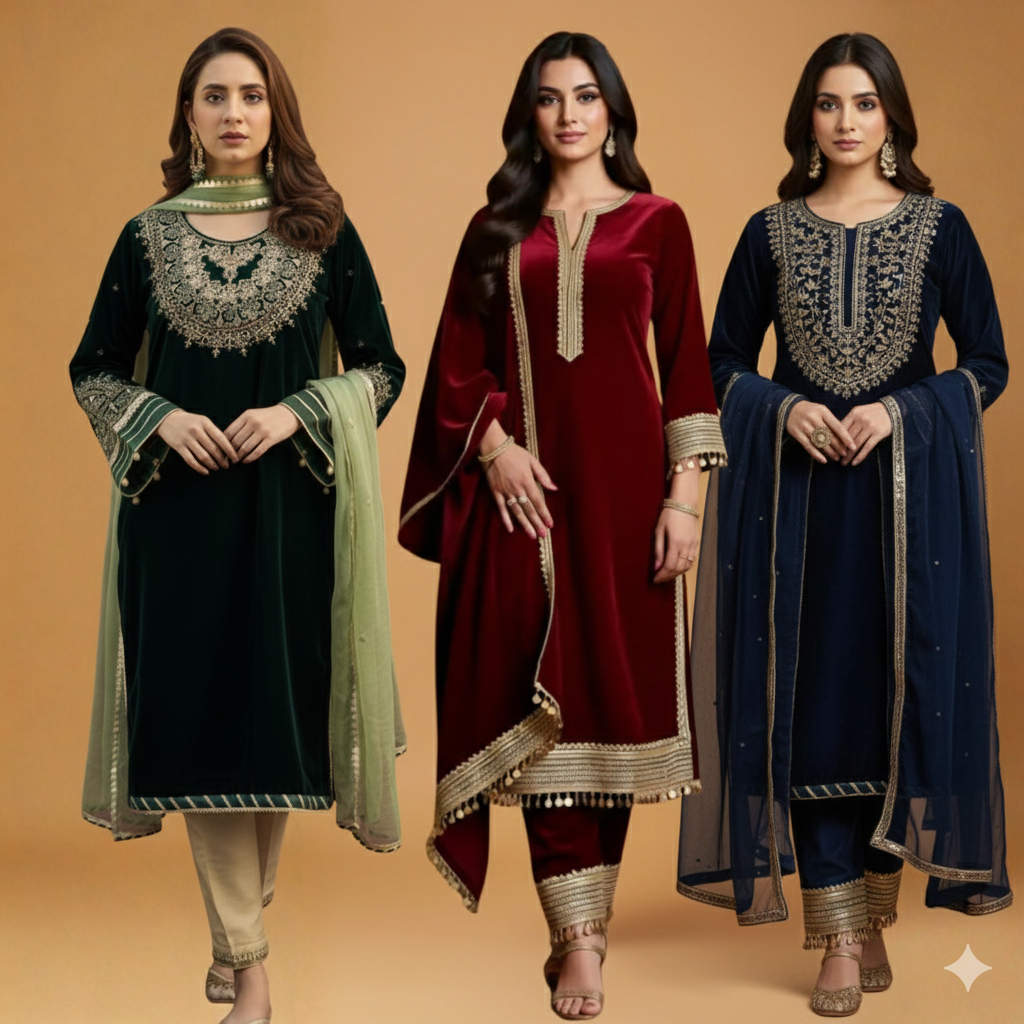 Luxurious Kashmiri Pashmina Style Woolen Velvet Kurta Set - KS0027