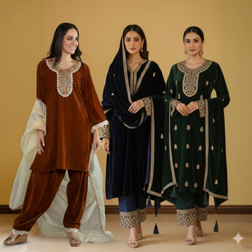 Luxurious Kashmiri Pashmina Style Woolen Velvet Kurta Set - KS0020